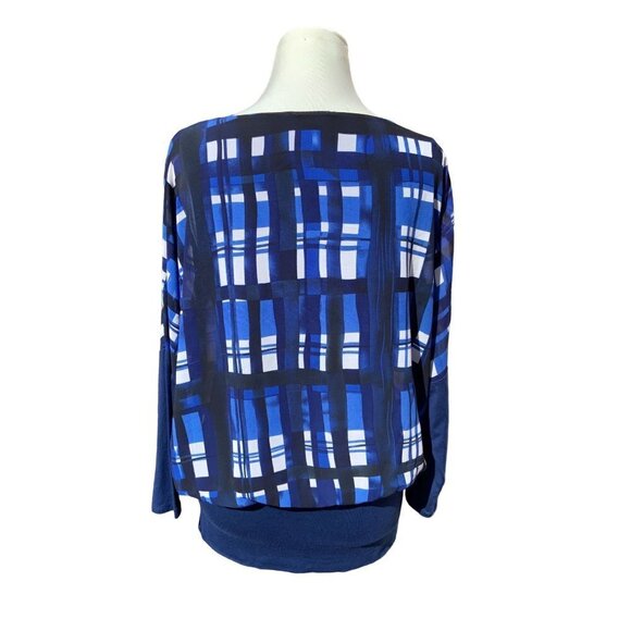 JOSEPH A LADIES BLUE AND WHITE CHECKERED PATTERN OVERSIZED BLOUSE  SHIRT TOP S - Picture 9 of 9